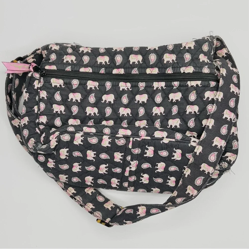 Vera Bradley Women's Black Pink Elephants Purse Sherry Tote Bag